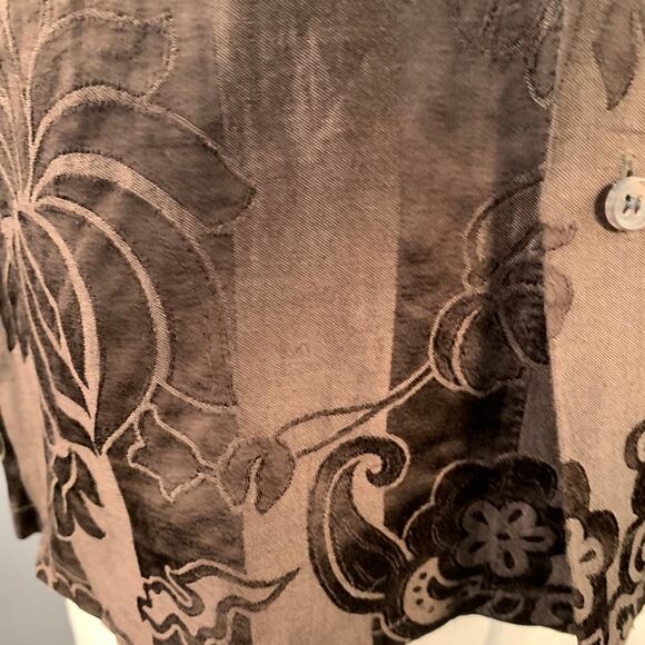 HAIDER ACKERMANN Size L Brown Jacquard Linen Silk One Pocket Long Sleeve Shirt - Picture 5 of 7